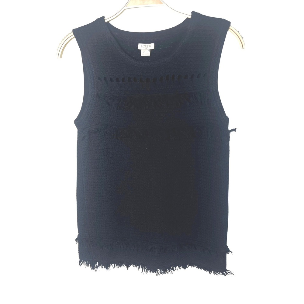 J.Crew Black Cotton Fringe Pointelle Knit Sleeveless Top G6412‎ S